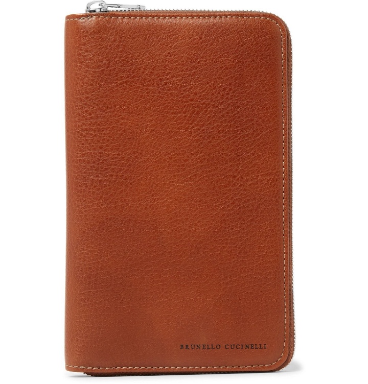 Photo: Brunello Cucinelli - Full-Grain Leather Zip-Around Travel Wallet - Brown