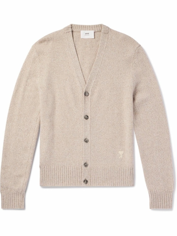 Photo: AMI PARIS - ADC Logo-Embroidered Cashmere and Wool-Blend Cardigan - Neutrals