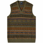 Drake's Men's Fair Isle Knit Vest in Olive