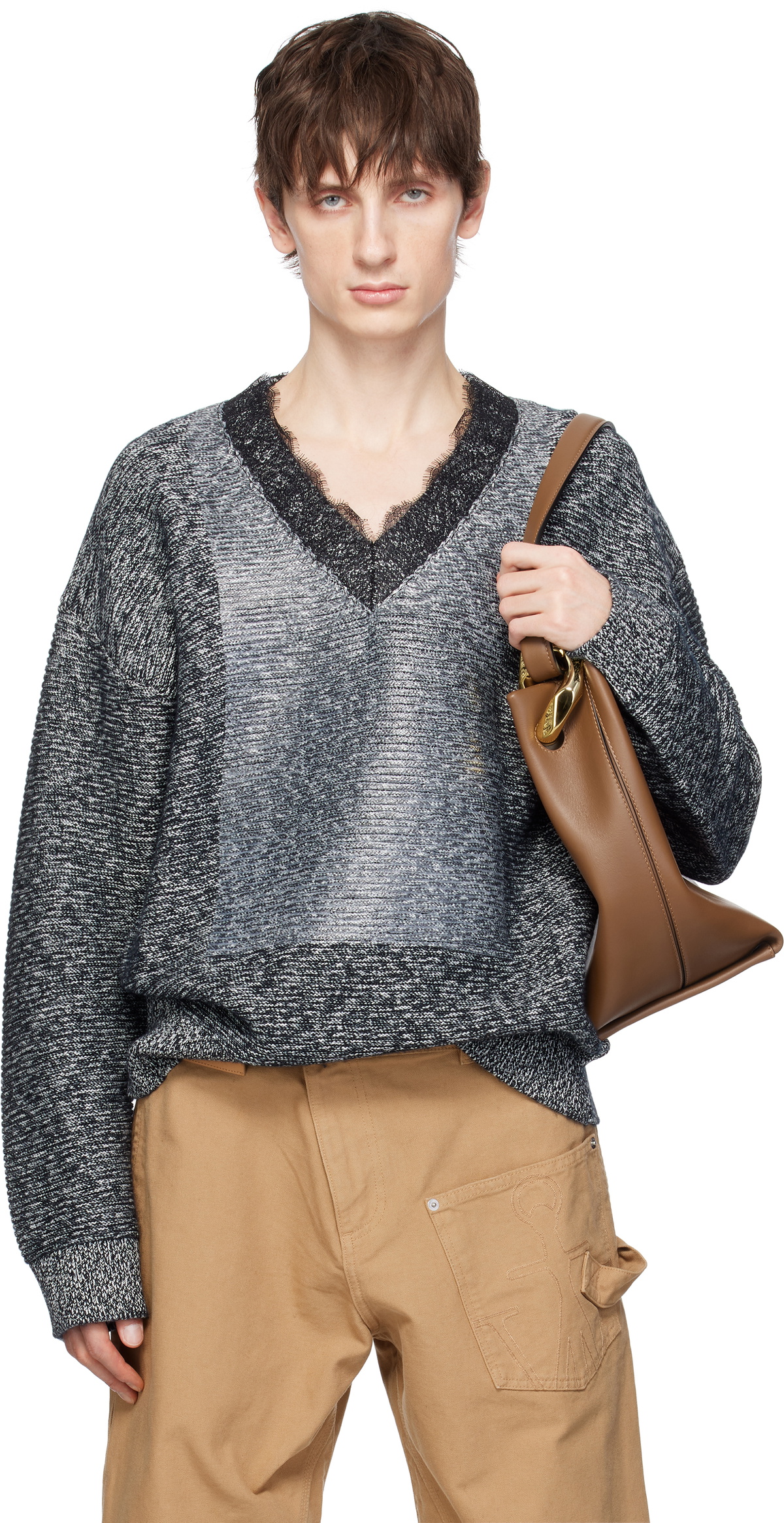 JW Anderson Black V-Neck Lace Trim Sweater