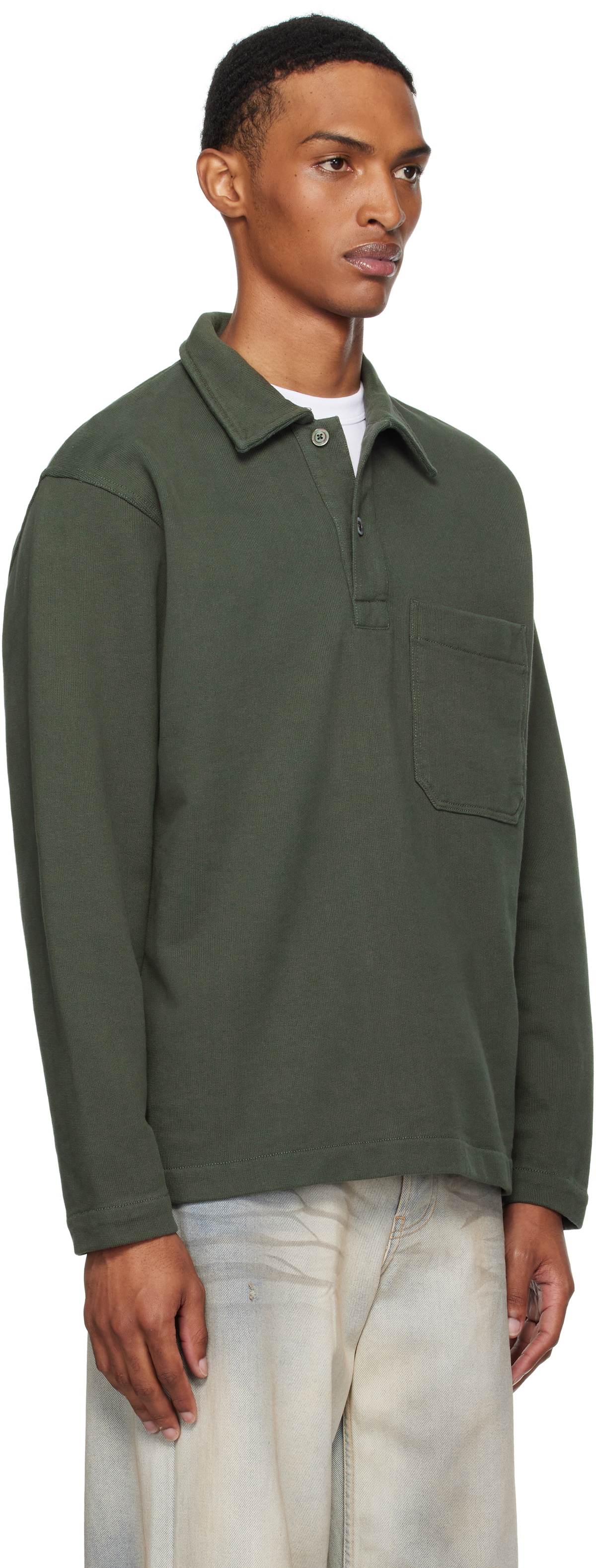 NORSE PROJECTS Green Fraser Relaxed Organic Loopback LS Polo Norse