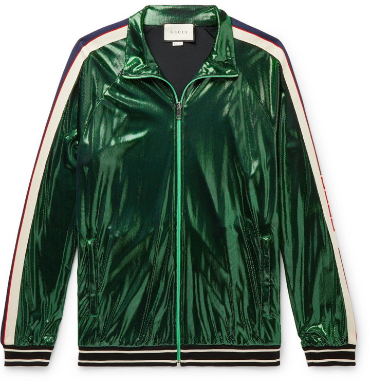 Photo: Gucci - Webbing-Trimmed Coated-Jersey Track Jacket - Men - Green