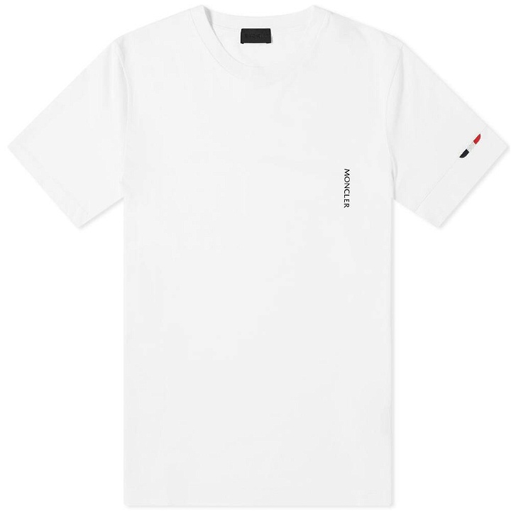 Photo: Moncler Men's Tricolore Tab Sleeve Logo T-Shirt in White