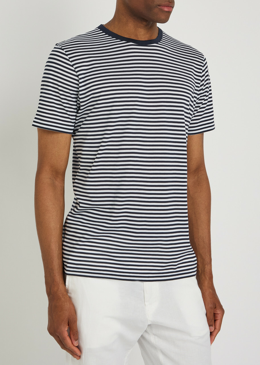 Sunspel Striped Cotton T-shirt Navy