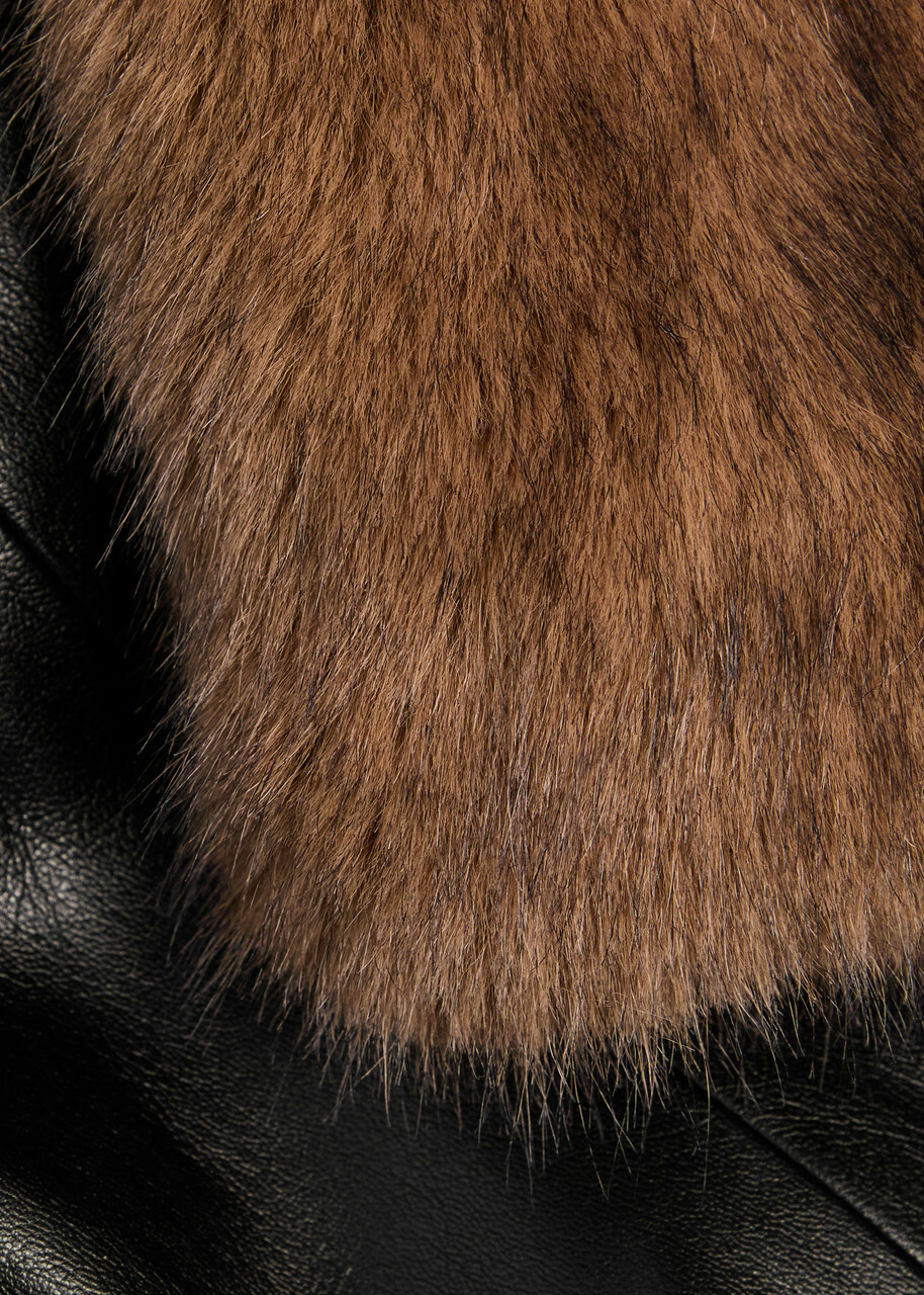 Stand Studio Estella Faux Fur-trimmed Faux Leather Coat Black