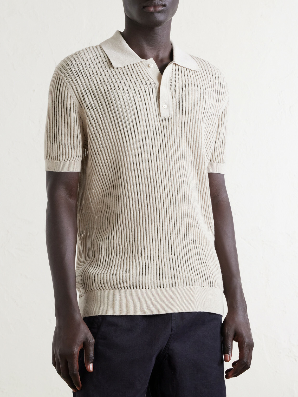 Frescobol Carioca - Vidal Ribbed Cotton and Linen-Blend Polo Shirt - Neutrals