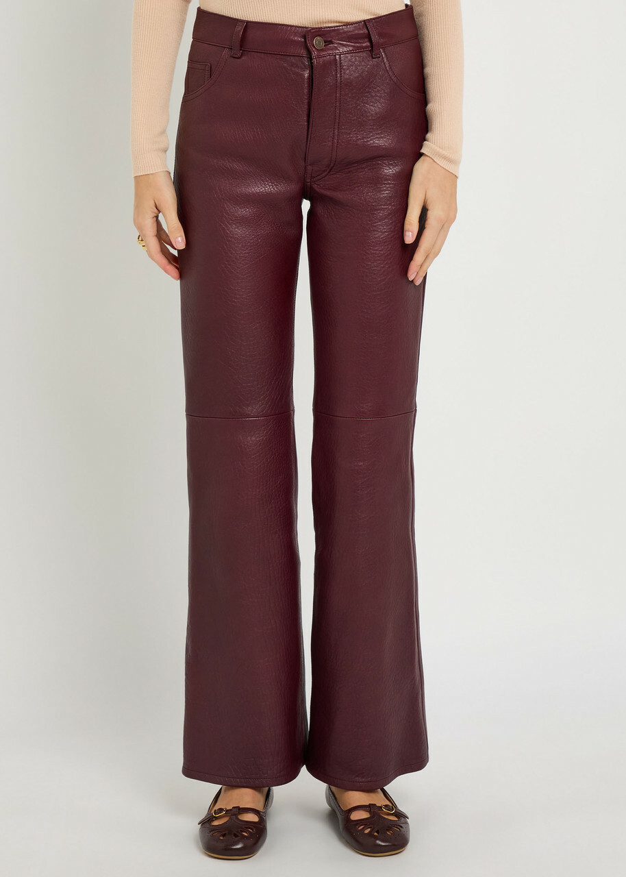 Chloe Flared-leg Grained Leather Trousers Dark Red
