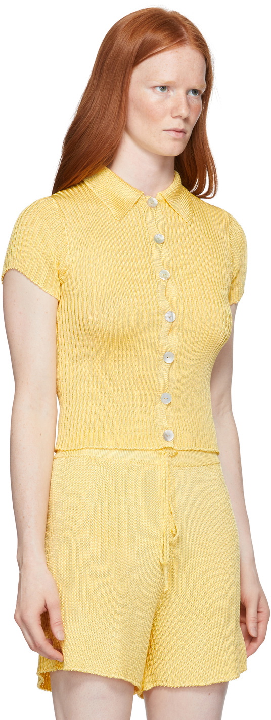 Calle Del Mar Yellow Ribbed Short Sleeve Shirt