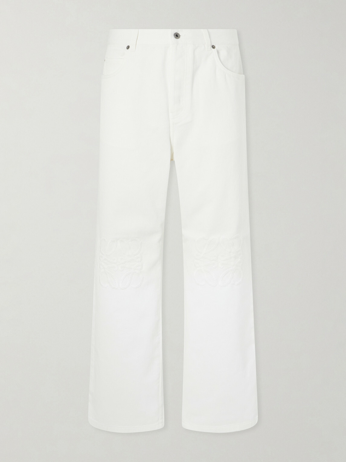 LOEWE - Wide-Leg Anagram-Embroidered Jeans - White