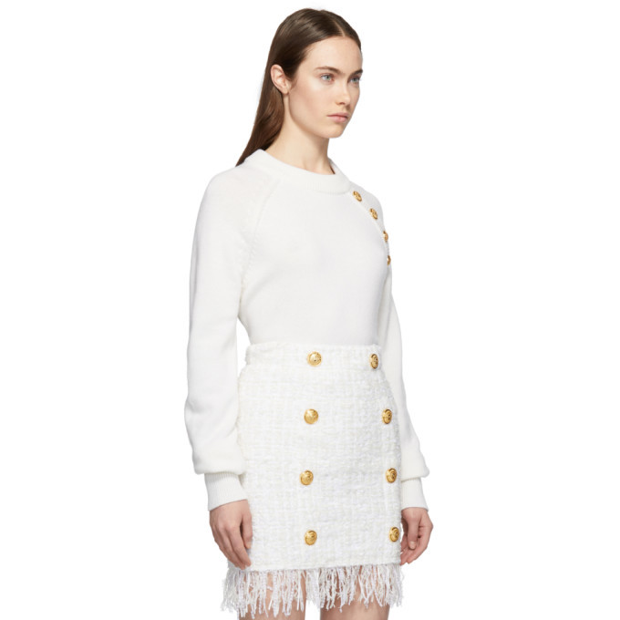 Balmain Off-White Wool and Cashmere Four-Button Sweater Balmain