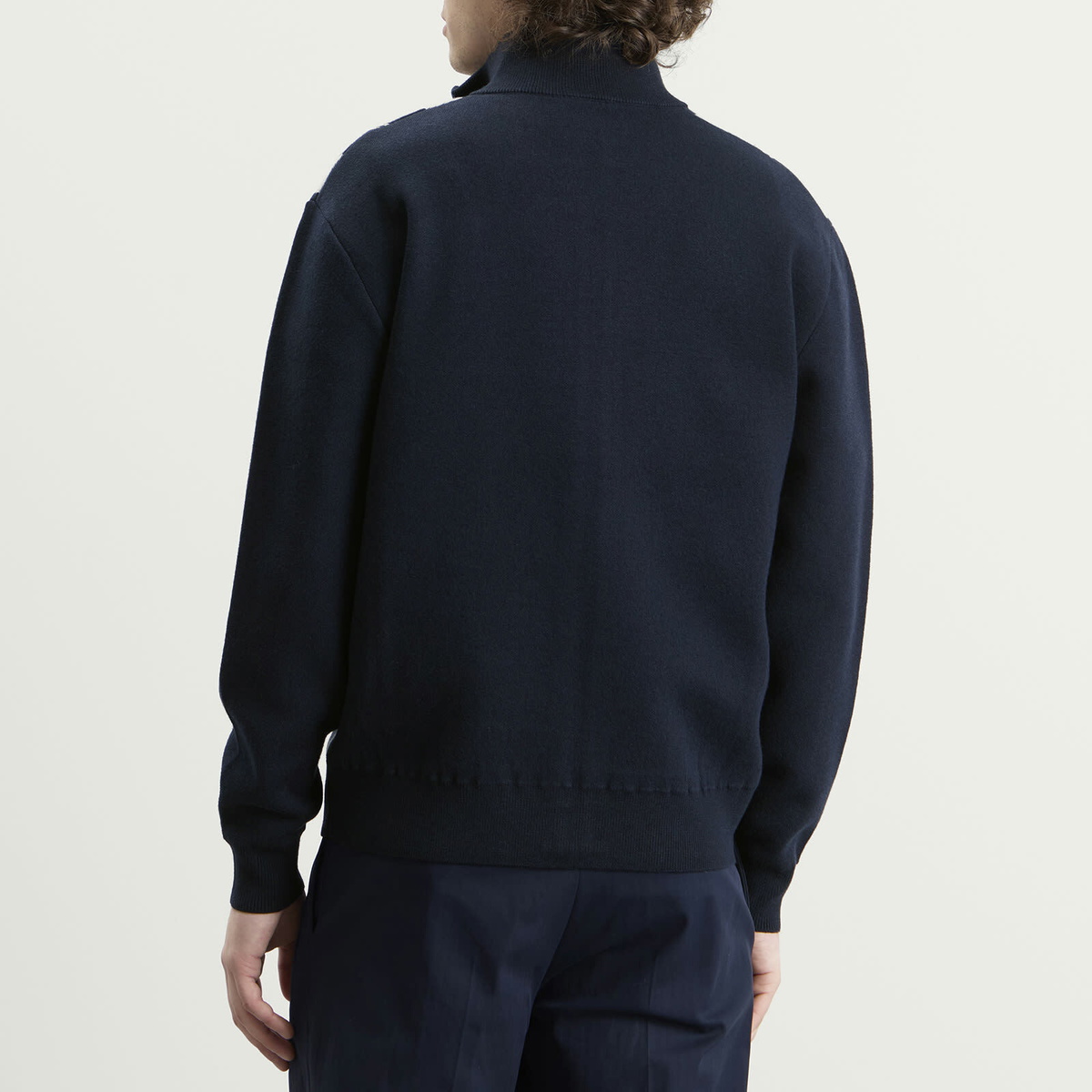 Drôle de Monsieur Men's Striped Zipped Knit Jacket in Navy