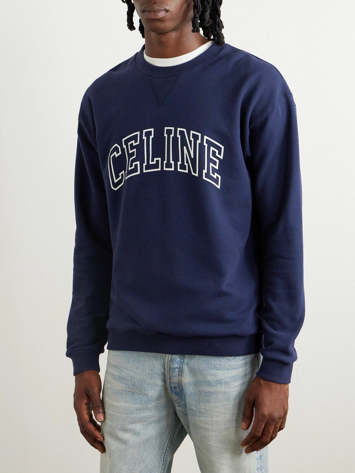 CELINE - Logo-Print Cotton-Blend Jersey Sweatshirt - Blue