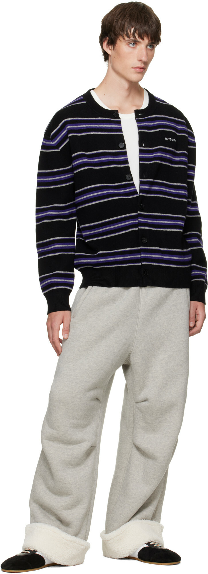 We11done Black Stripe Logo Cardigan