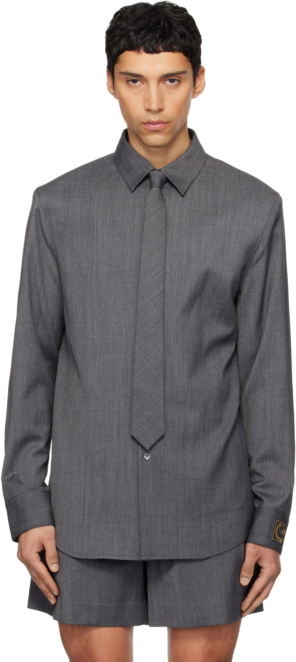 We11done Gray Wool Tie Shirt