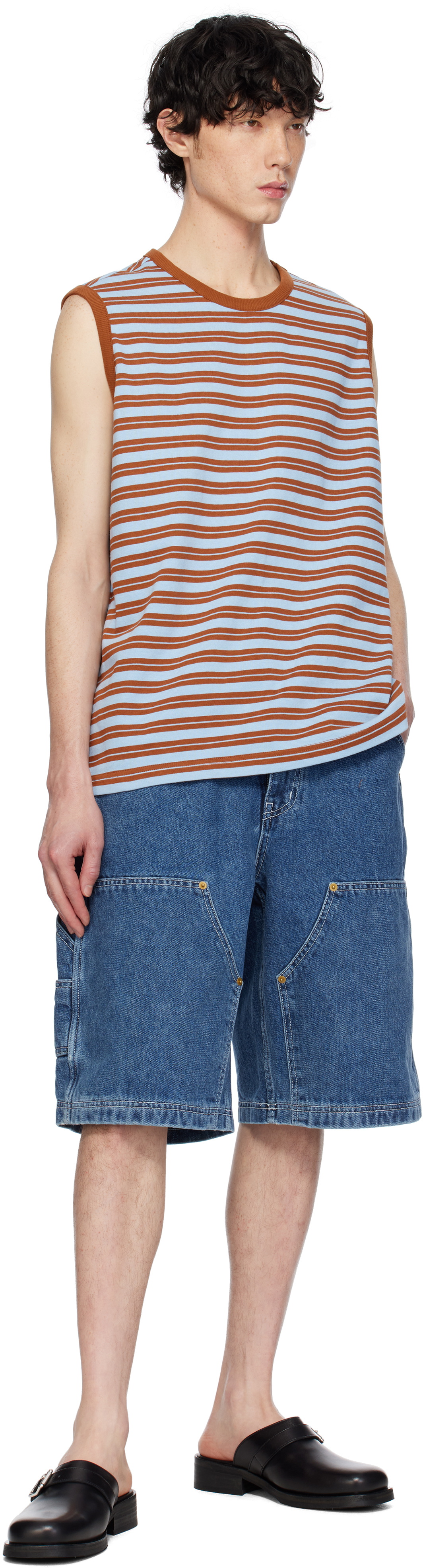 AFTER PRAY Brown & Blue Stripe Tank Top