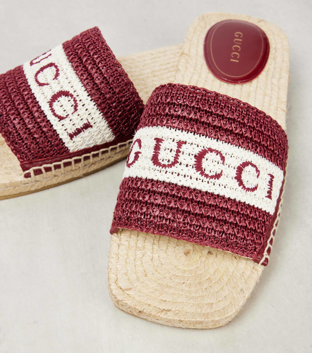 Gucci Logo embroidered raffia espadrille slides