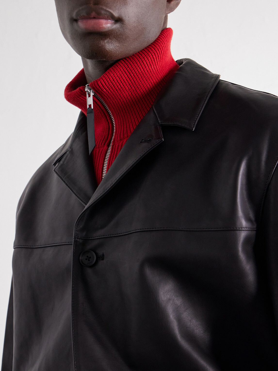 YOKE - Panelled Leather Jacket - Black
