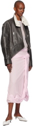 JW Anderson Gray Curved Hem High Neck Leather Jacket