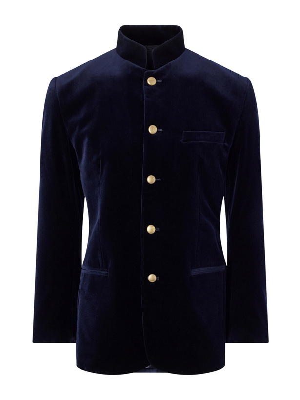 Photo: Favourbrook - Nehru Cotton-Velvet Blazer - Blue