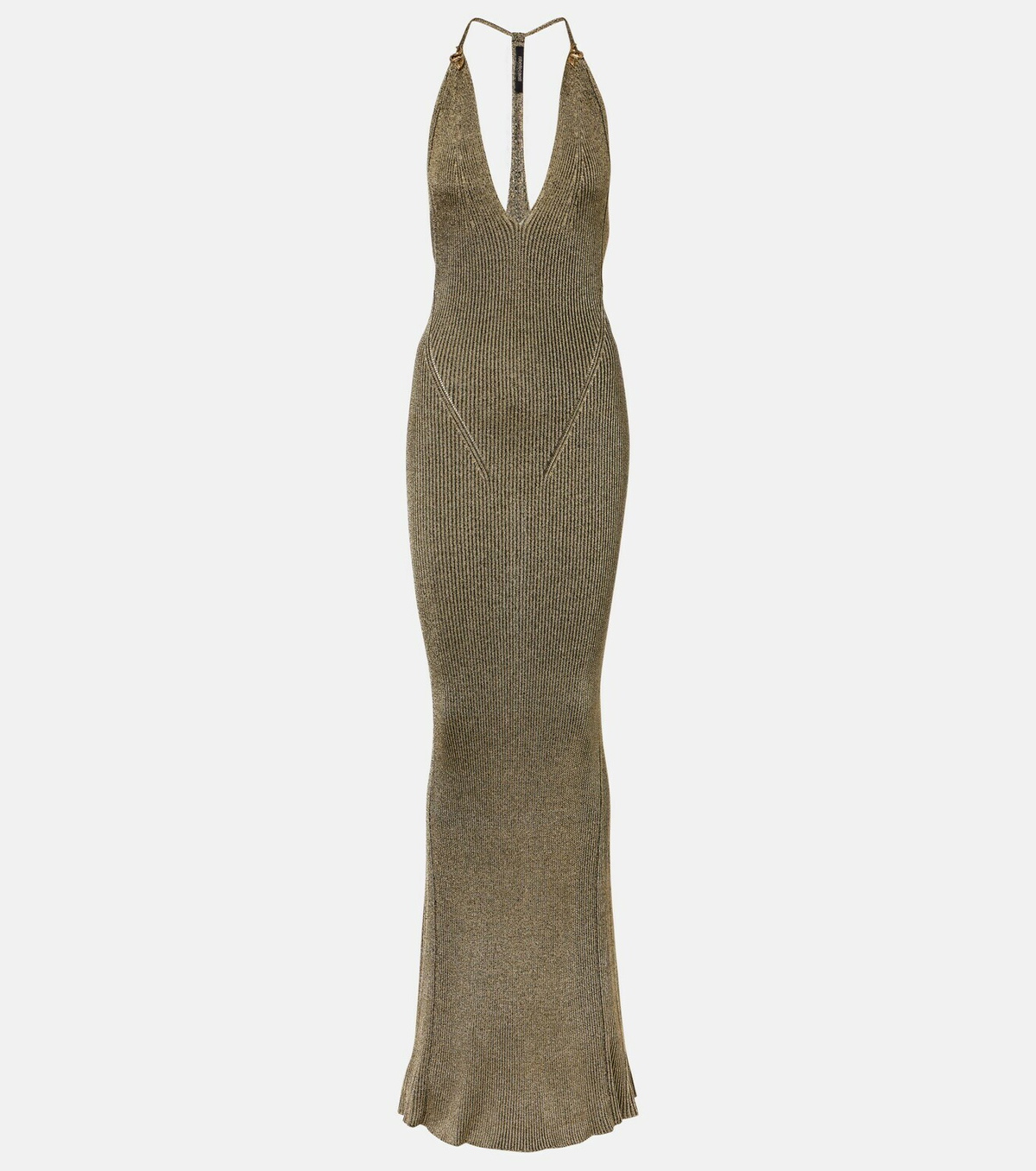 Roberto Cavalli Ribbed-knit lamé maxi dress