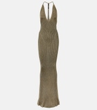 Roberto Cavalli Ribbed-knit lamé maxi dress