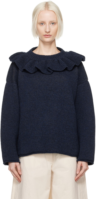Photo: Cawley Navy Ruffle Sweater