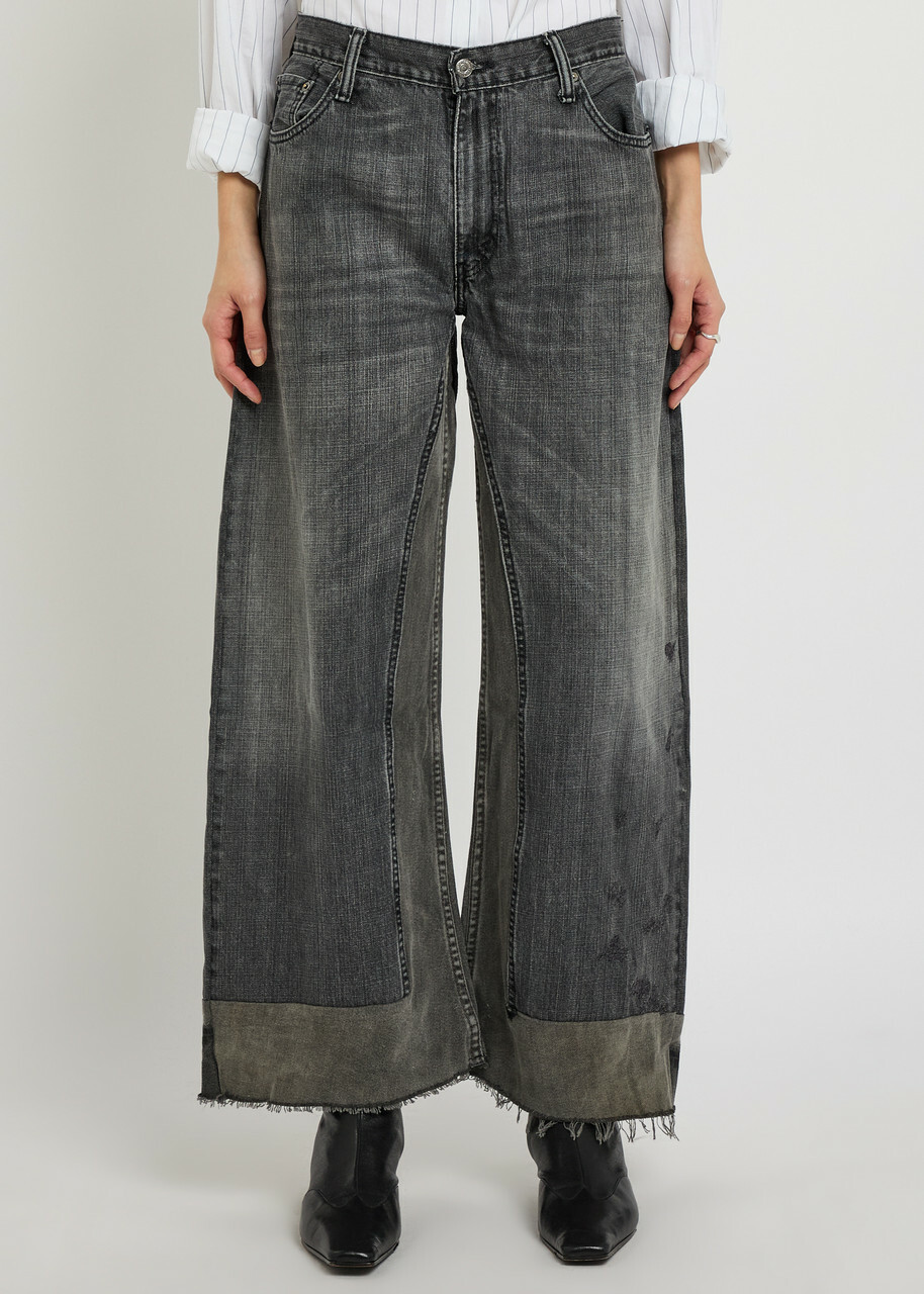 B Sides Reworked Vintage Culotte Panelled Wide-leg Jeans Black