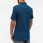 Thom Browne Men's Pinstripe Micro Waffle Polo Shirt in Dark Blue