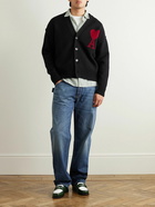 AMI PARIS - Logo-Intarsia Merino Wool Cardigan - Black