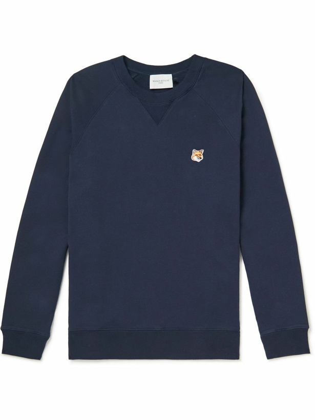 Photo: Maison Kitsuné - Logo-Appliquéd Cotton-Jersey Sweatshirt - Blue