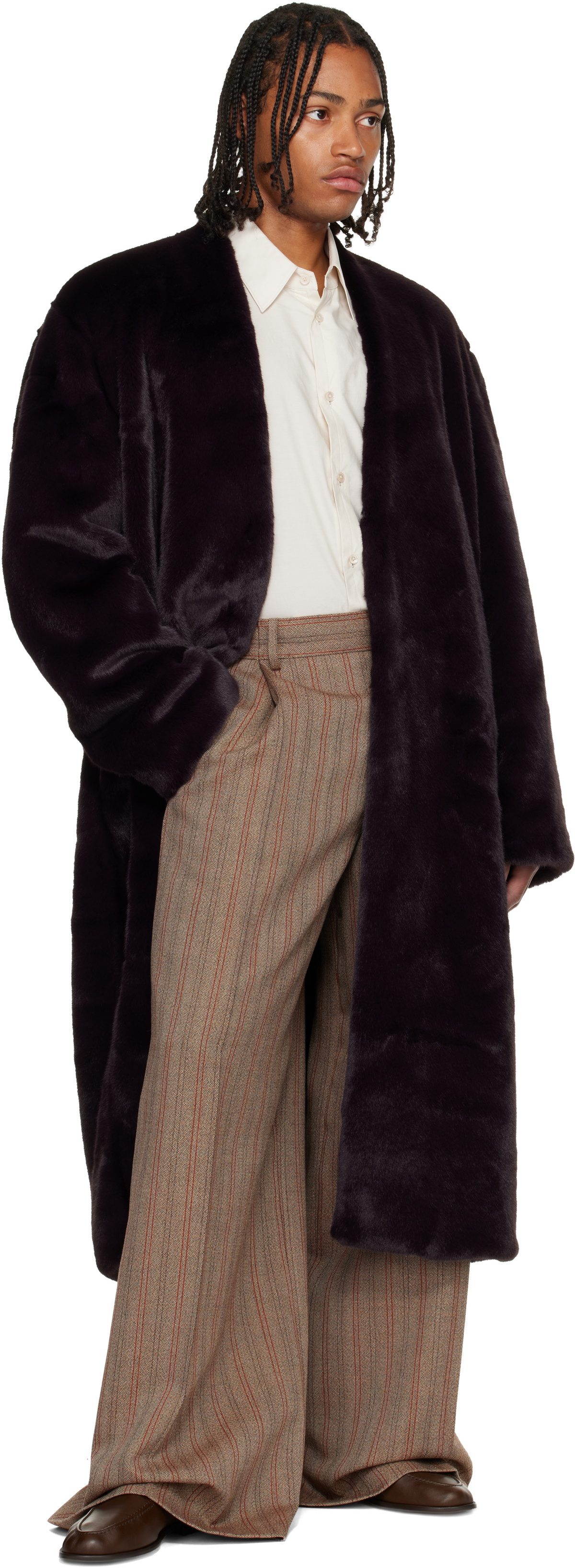 Casablanca Burgundy Shawl Faux-Fur Coat