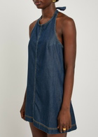 Good American Halterneck Denim Mini Dress Navy