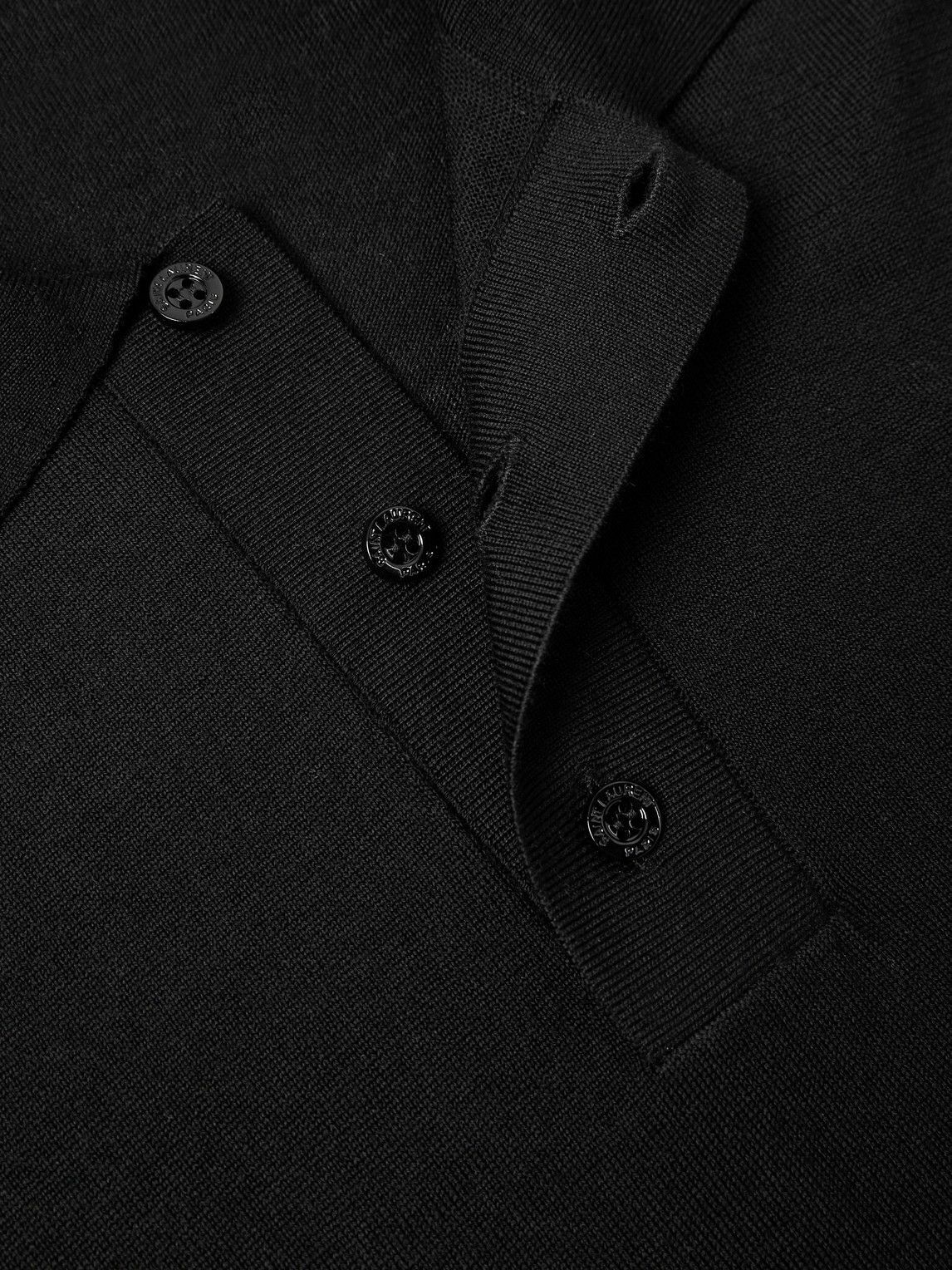 SAINT LAURENT - Cassandre Logo-Embroidered Wool Polo Shirt - Black