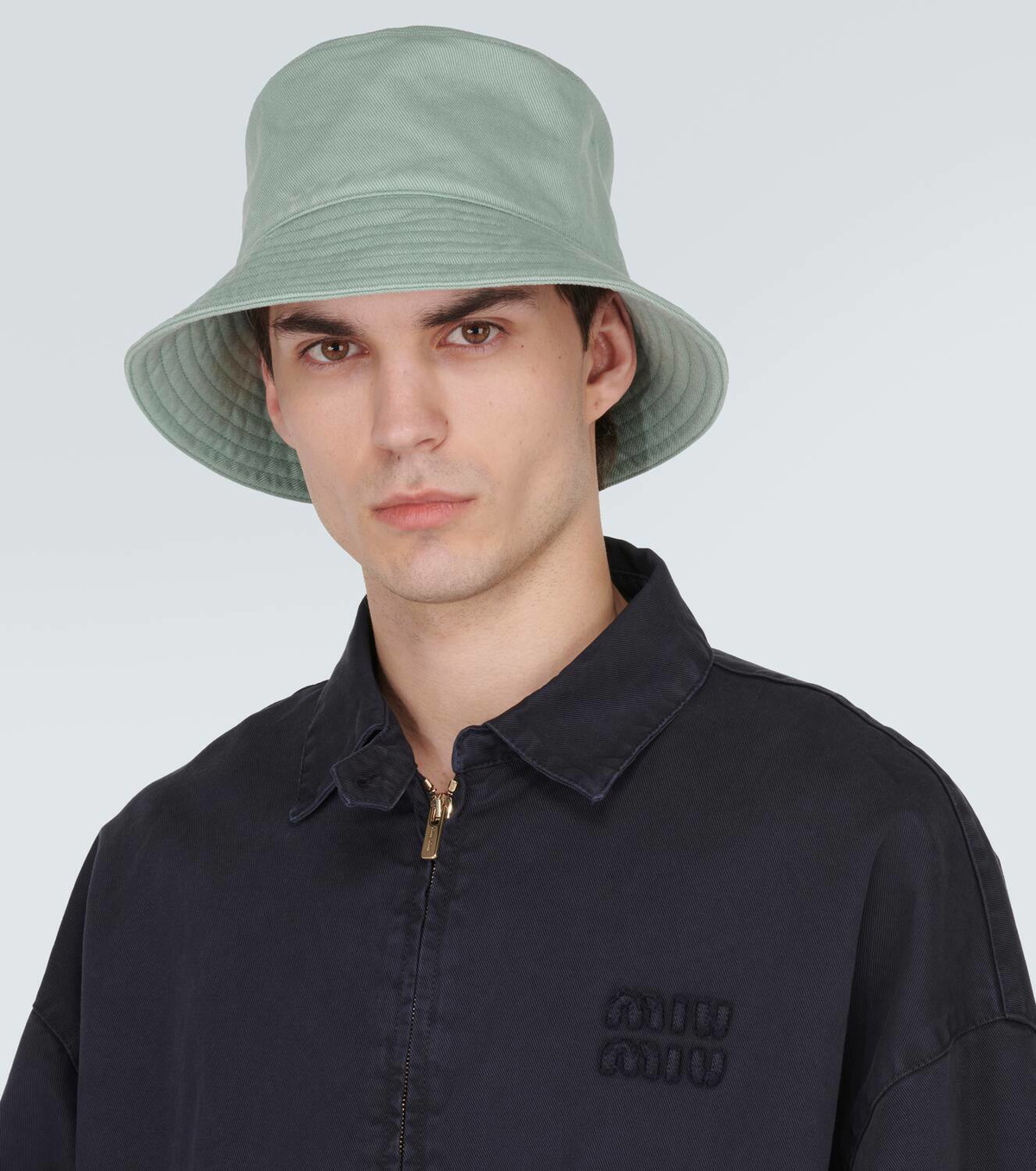 Miu Miu Embroidered denim bucket hat Miu Miu