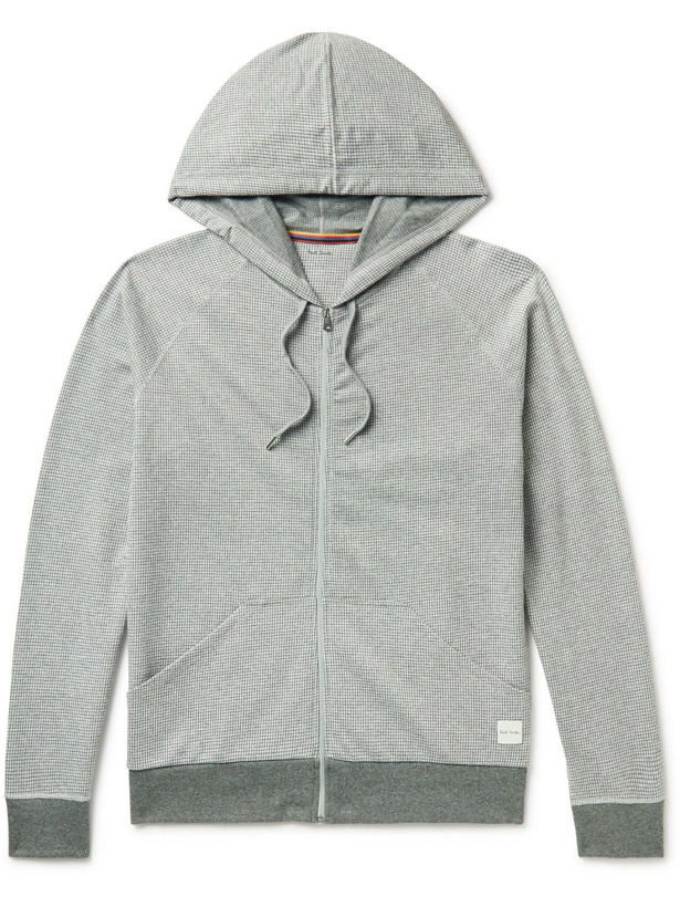 Photo: Paul Smith - Checked Cotton-Blend Jersey Zip-Up Hoodie - Gray