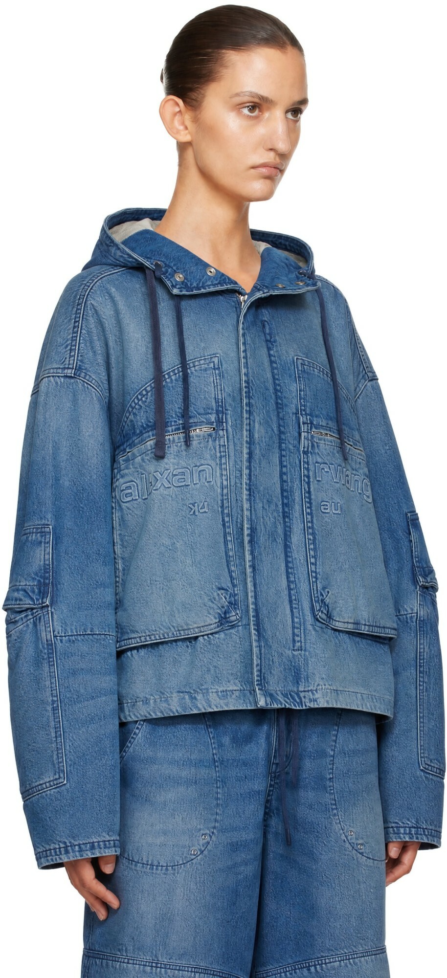 Alexander Wang Blue Cropped Denim Cargo Jacket