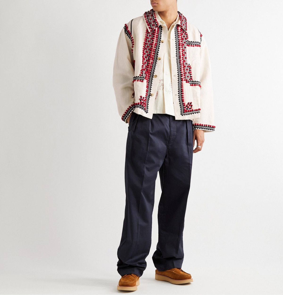 Sailing Embroidered Linen And Cotton Overshirt in Neutrals - Bode