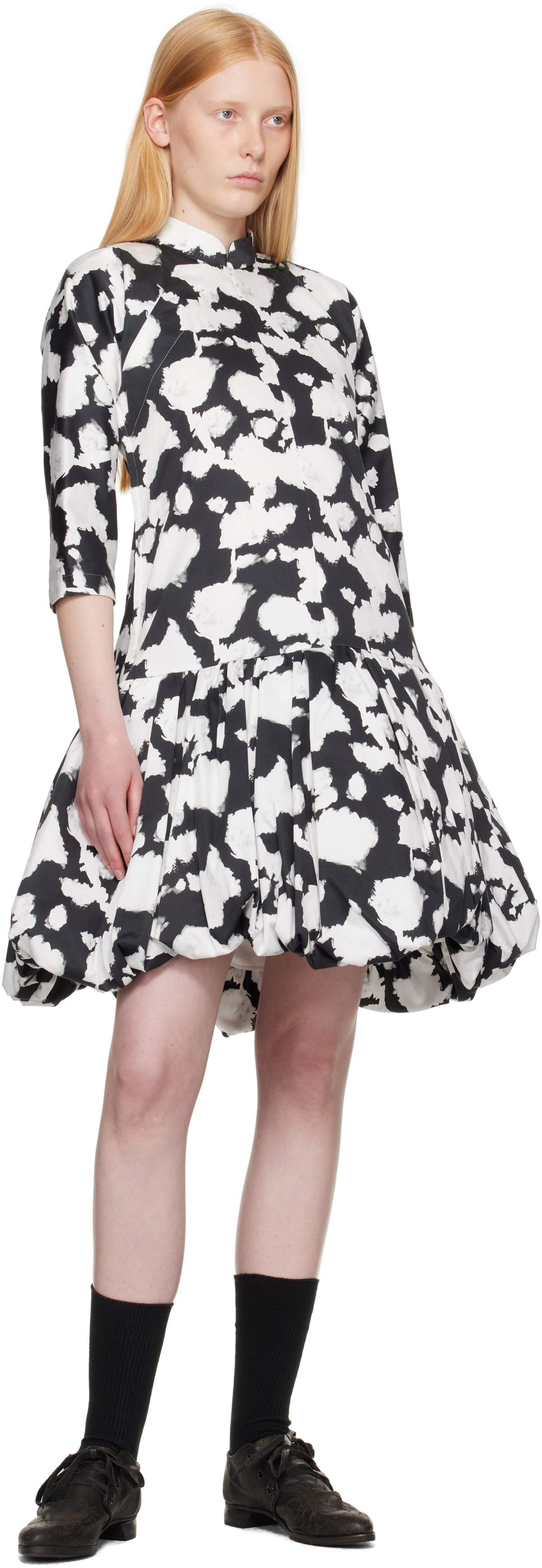 Comme des Garçons Comme des Garçons Black & White Cotton Satin Midi Dress