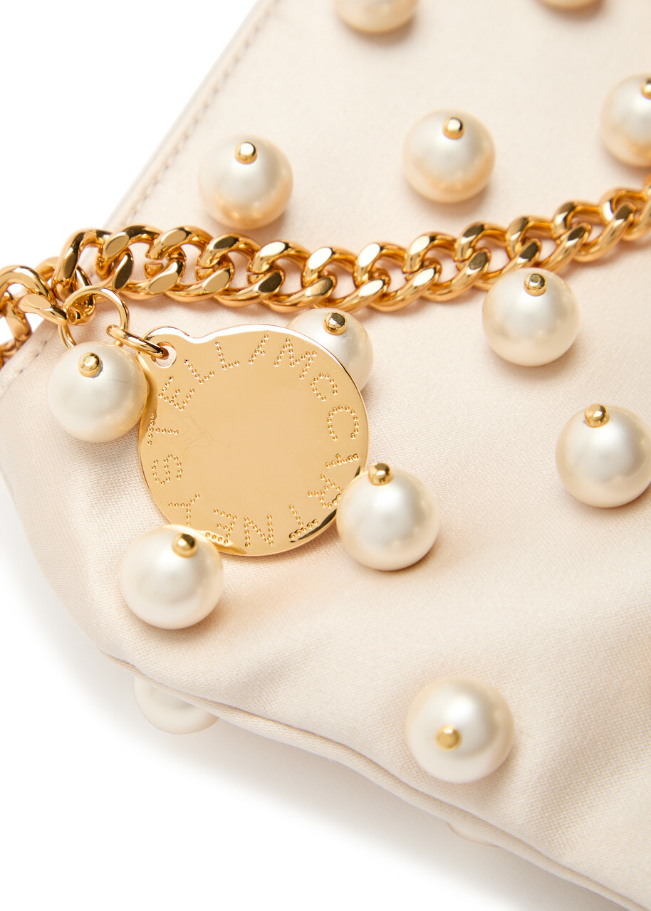 Stella Mccartney Falabella Mini Faux Pearl-embellished Satin Shoulder bag - White - One Size