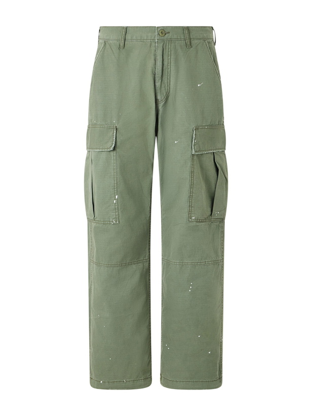 Photo: Cherry Los Angeles - Wide-Leg Paint-Splattered Cotton-Ripstop Cargo Trousers - Green