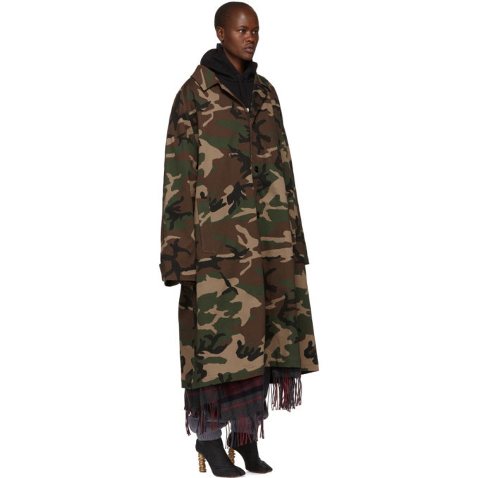 Vetements Green Camouflage Scarf Trench Coat