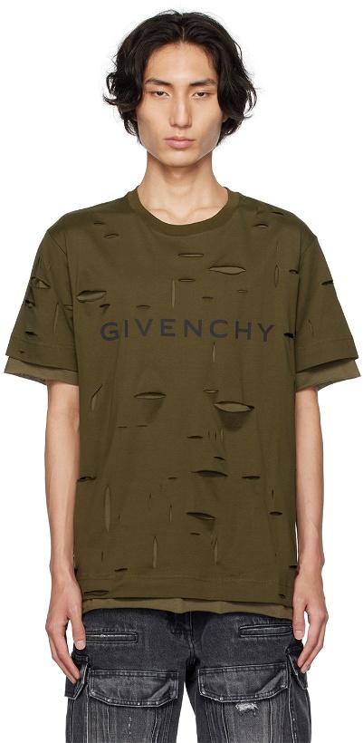 Photo: Givenchy Khaki Cutout T-Shirt