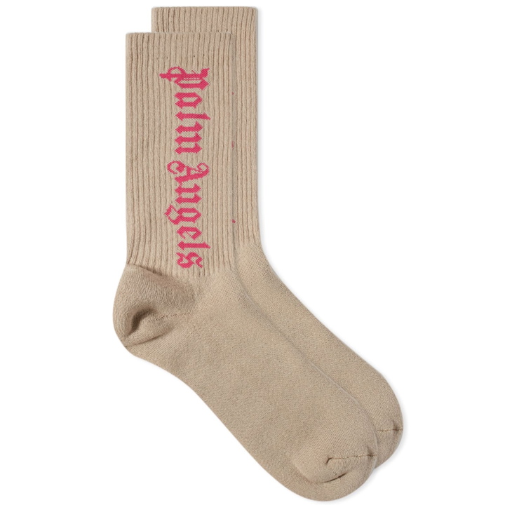 Photo: Palm Angels Men's PA Sock in Light Grey/Pink