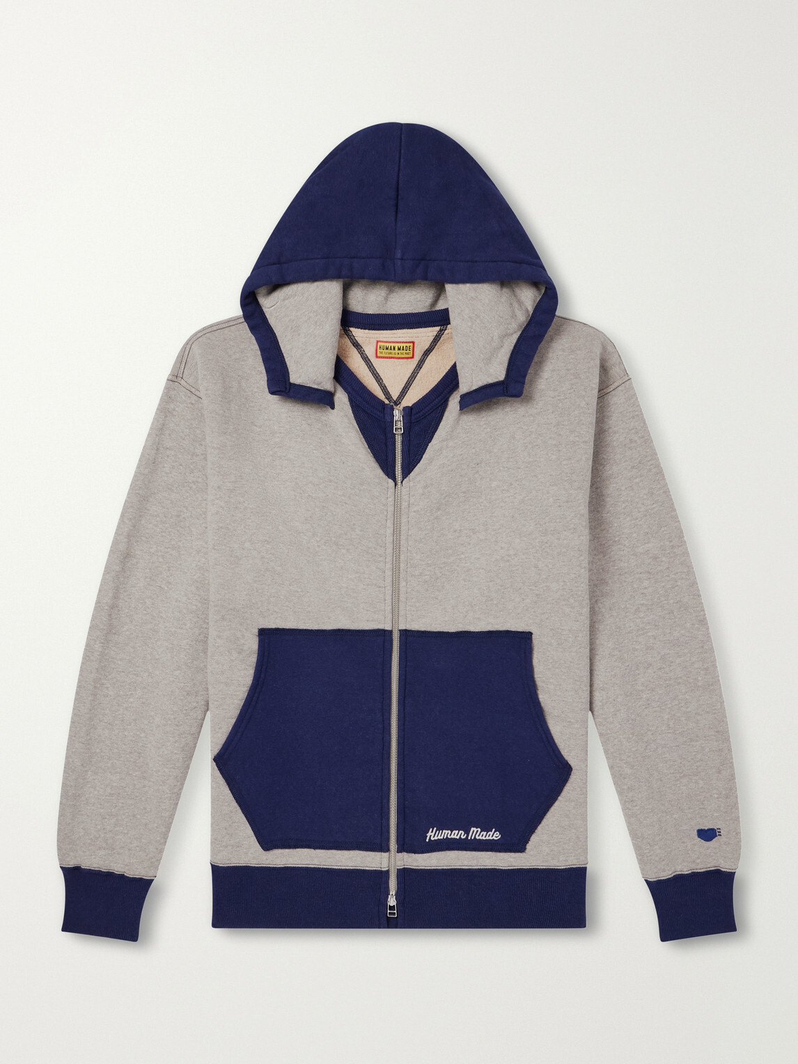 Human Made - Logo-Embroidered Two-Tone Cotton-Jersey Zip-Up Hoodie - Gray