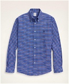 Brooks Brothers Men's Regent Regular-Fit Sport Shirt, Non-Iron Oxford Button-Down Collar Ground Check | Bright Blue