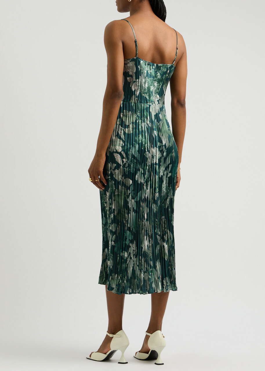 Vince Printed Pliss Satin Midi Dress Blue Vince