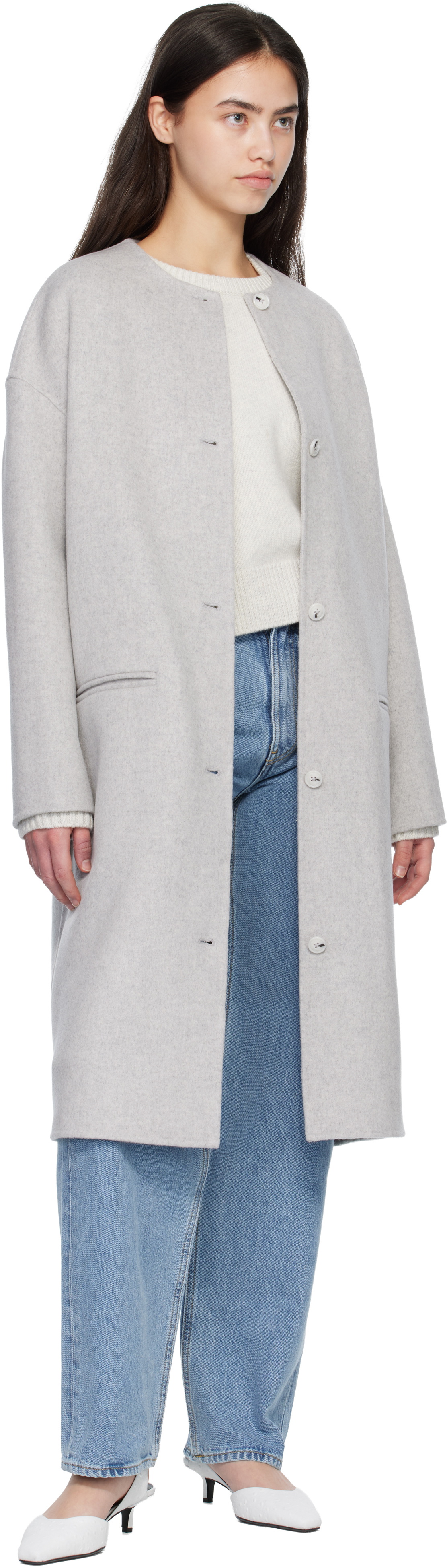 Loulou de Saison Gray KERRY Wool Cashmere Drap Oval Coat