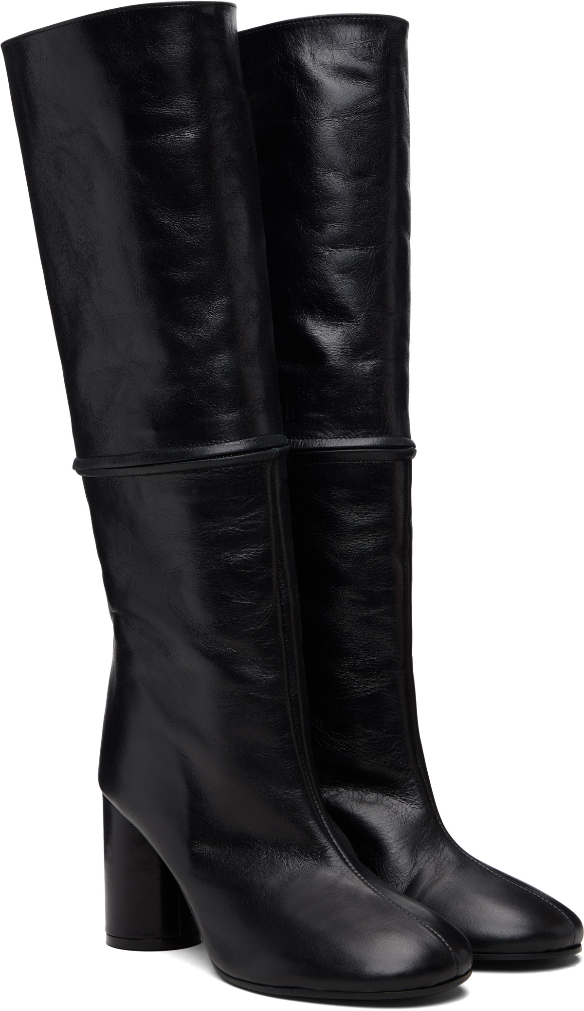 MARIE ADAM-LEENAERDT Black 2-In One Zip Round Tall Boots