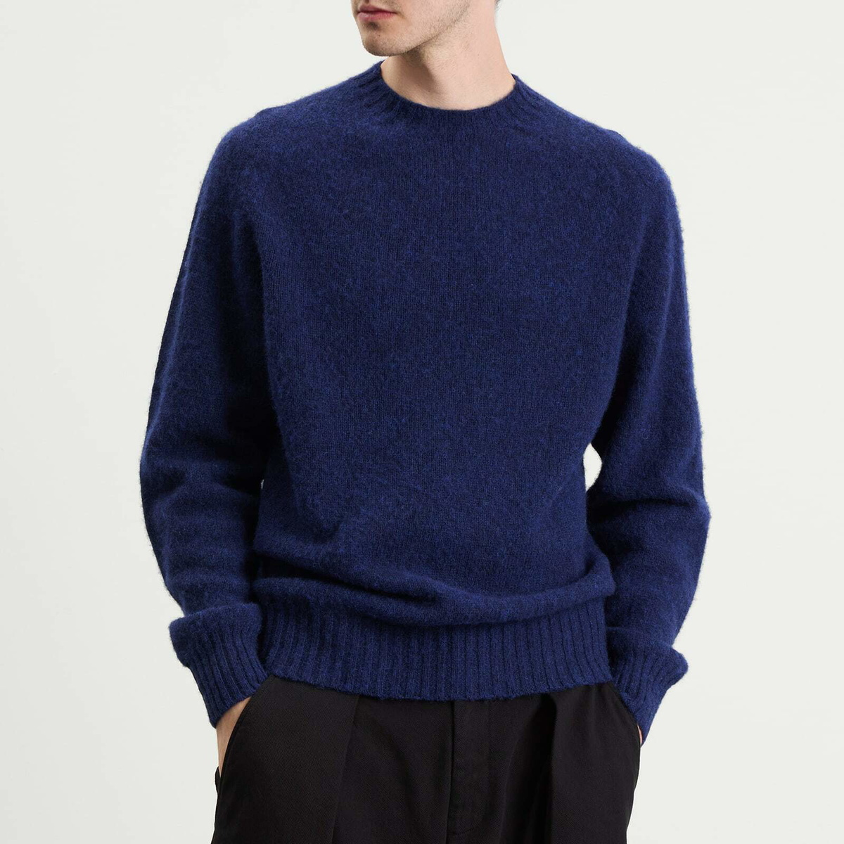 YMC Men's Suedehead Crew Neck Jumper in Blue