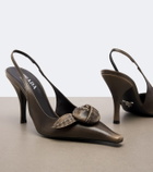 Prada Floral-appliqué leather slingback pumps